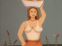 Josip Generalić, 1976, Žena s ribom (Woman with a fish), ulje na staklu (oil on glass), 73x46 cm