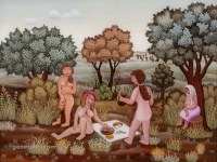 Josip Generalić, 1976, Žene na livadi (Women on a meadow), ulje na staklu (oil on glass), 80x100 cm