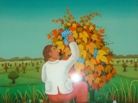 Josip Generalić, 1977, Berač grožđa (Man picking up grapes), ulje na staklu (oil on glass)