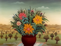 Josip Generalic, 1977, Cvijece u cupu (Flowers in a pot), ulje na staklu (oil on glass)