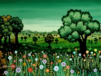 Josip Generalic, 1977, Cvjetna livada (Flower meadow), ulje na staklu (oil on glass)
