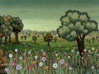 Josip Generalic, 1977, Cvjetna livada (Meadow with flowers), ulje na staklu (oil on glass)