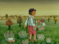 Josip Generalic, 1977, Djecak s igrackom (Boy with a toy), ulje na staklu (oil on glass)