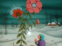 Josip Generalic, 1977, Djevojka i cvijet (Girl with flower), ulje na staklu (oil on glass)
