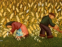 Josip Generalić, 1977, Košnja žita (Mowing the hay), ulje na staklu (oil on glass)
