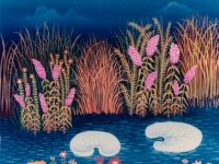 Josip Generalic, 1977, Lopoci (Water lilly), ulje na staklu (oil on glass), 35x30 cm