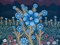 Josip Generalic, 1977, Plavo cvijece (Blue flowers), ulje na staklu (oil on glass)
