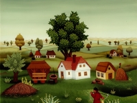 Josip Generalic, 1977, Povratak iz ribolova (Return from fishing), ulje na staklu (oil on glass)