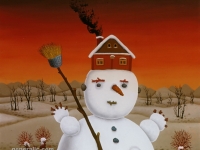 Josip Generalic, 1977, Snjegovic s kucom (Snowman with a house), ulje na staklu, oil on glass, 40x41 cm