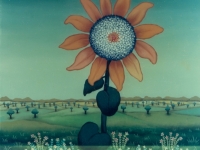 Josip Generalic, 1977, Suncokret (Sunflower), ulje na staklu (oil on glass)