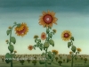 Josip Generalic, 1977, Sunflowers in landscape, oil on glass