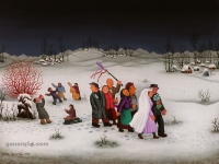 Josip Generalic, 1977, Zimsko vjencanje (Winter wedding), ulje na staklu (oil on glass)