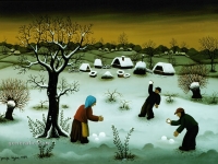 Josip Generalic, 1979, Grudanje (Snowballing), ulje na staklu (oil on glass)