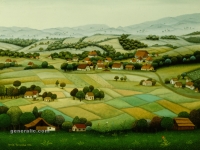 Josip Generalić, 1979, Pejzaž (Landscape), ulje na staklu (oil on glass)