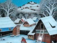 Ivan Generalic, 1981, Hranjenje svinja (Feeding pigs), ulje na staklu (oil on glass)