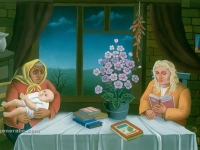 Ivan Generalic, 1981, Za stolom (At the table), ulje na staklu (oil on glass)