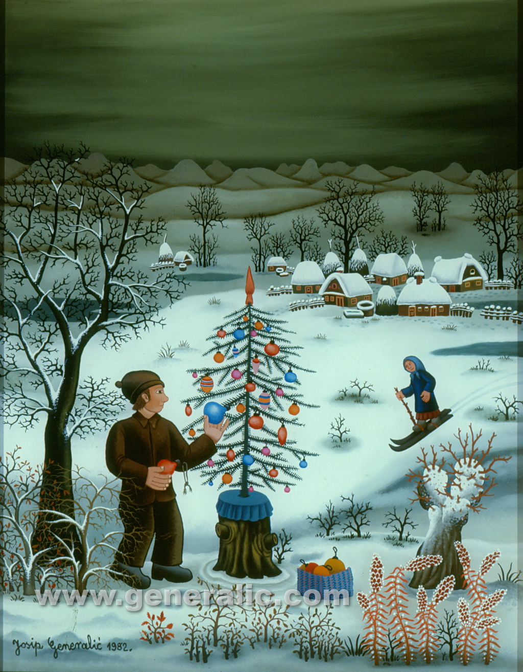 Josip Generalic, 1982, Christmas tree, oil on glass, 64x49 cm