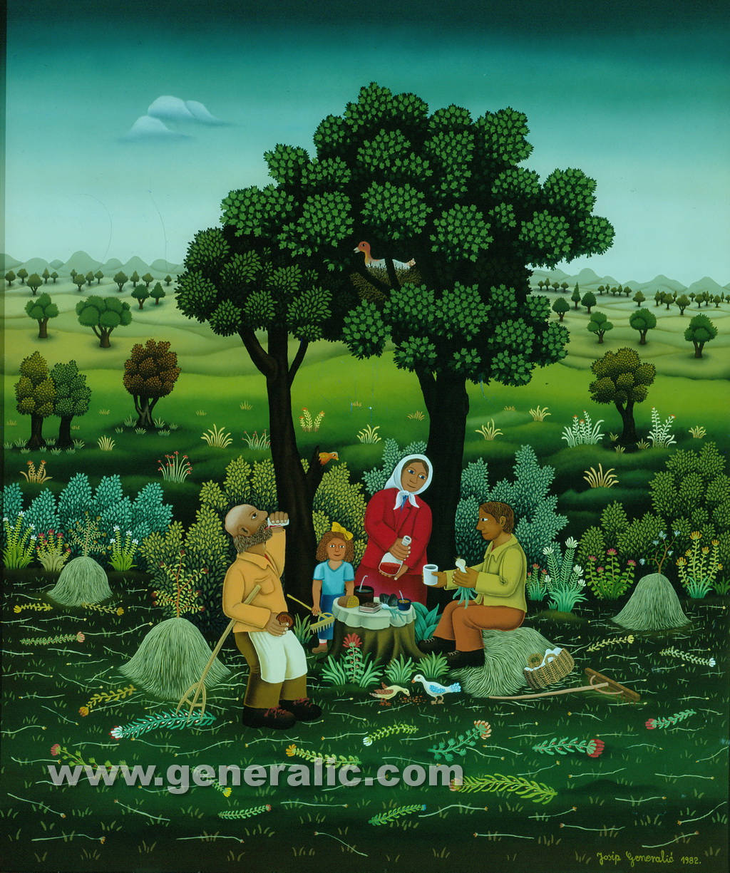 Josip Generalic, 1982, Family picnic, oil on glass, 120x100 cm