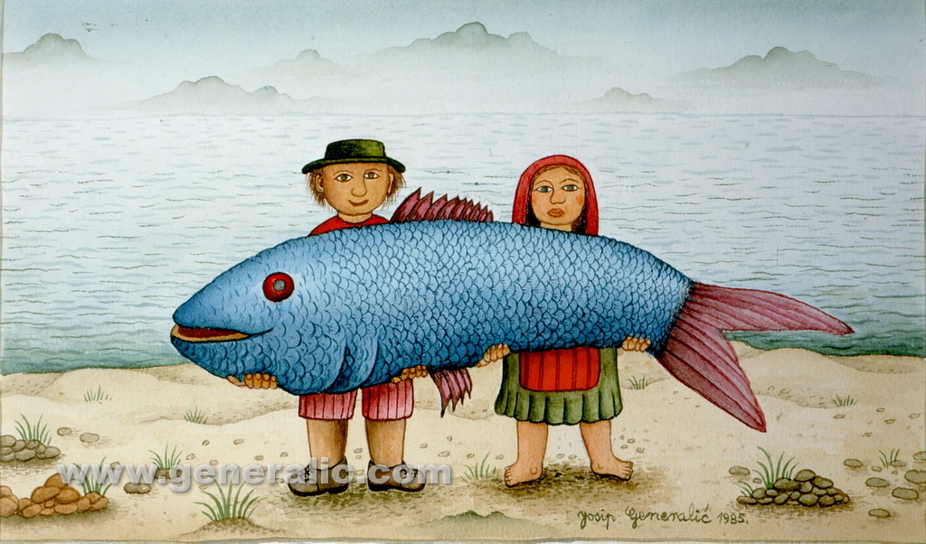 Josip Generalic, 1985, Big blue fish, watercolour