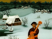Josip Generalic, 1980, Basist (Bassist), ulje na staklu (oil on glass), 50x35 cm