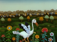 Josip Generalic, 1980, Bijela roda (White stork), ulje na staklu (oil on glass)