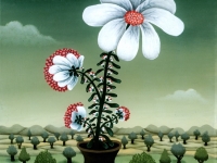 Josip Generalic, 1980, Bijelo cvijece (White flowers), ulje na staklu (oil on glass)