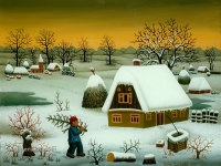 Josip Generalić, 1980, Bor za Božić (X-Mas tree), ulje na staklu (oil on glass)
