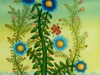 Josip Generalic, 1980, Cvijece i leptir (Flowers with butterfly), ulje na staklu (oil on glass), 50x25 cm
