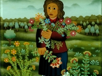 Josip Generalic, 1980, Djevojka s cvijecem (Girl with flowers), ulje na staklu (oil on glass)