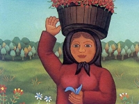 Josip Generalić, 1980, Djevojka s trešnjama (Girl with cherries), ulje na staklu (oil on glass), 34x25 cm