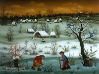 Josip Generalic, 1980, Mali klizaci (Little skaters), ulje na staklu (oil on glass), 51x61 cm