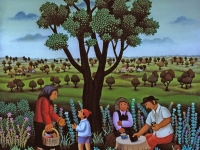 Josip Generalic, 1980, Odmor pod drvetom (Resting under the tree), ulje na staklu (oil on glass), 60x80 cm