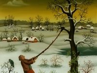Josip Generalic, 1980, Povlacenje grane (Pulling a branch), ulje na staklu (oil on glass)