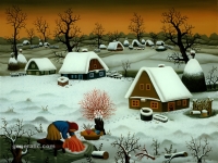 Josip Generalic, 1980, Pranje odjece (Washing clothes), ulje na staklu (oil on glass)