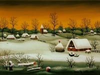 Josip Generalic, 1980, Selo zimi (Winter in a village), ulje na staklu (oil on glass)