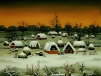 Josip Generalic, 1980, Seoce zimi (Winter in village), ulje na staklu (oil on glass)