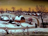Josip Generalić, 1980, Žena s borom (Woman with a Christmas tree), ulje na staklu (oil on glass), 60x80 cm