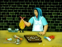 Josip Generalić, 1980, Žena s ribom (Woman with a fish), ulje na staklu (oil on glass), 40x50 cm