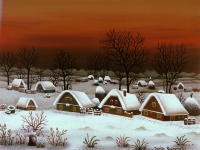 Josip Generalic, 1980, Zima u selu (Winter in a village), ulje na staklu (oil on glass)