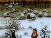 Josip Generalic, 1981, Djevojka sa snjegovicem (Girl with a snowman), ulje na staklu (oil on glass)