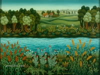 Josip Generalic, 1981, Drava (Drava river), ulje na staklu (oil on glass)