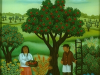 Josip Generalic, 1982, Berba jabuka (Picking the apples), ulje na staklu (oil on glass), 40x35 cm