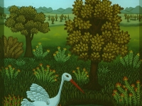 Josip Generalic, 1982, Bijela roda (White stork), ulje na staklu (oil on glass), 36x30 cm