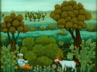 Josip Generalic, 1982, Djecak i jarac (Boy and ibex), ulje na staklu (oil on glass), 55x50 cm