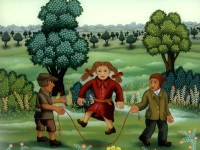 Josip Generalic, 1982, Djecja igra (Child's play), ulje na staklu (oil on glass), 66x56 cm