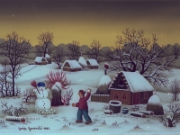 Josip Generalic, 1982, Igranje sa snjegovicem (Playing with snowman), ulje na staklu (oil on glass), 35x50 cm