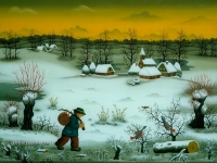 Josip Generalic, 1982, Povratak iz vinograda (Return from vineyard), ulje na staklu (oil on glass), 60x80 cm
