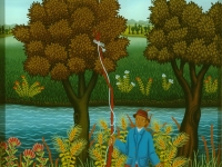 Josip Generalic, 1982, Ribic (Fisherman), ulje na staklu (oil on glass), 45x35 cm