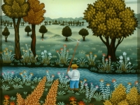Josip Generalic, 1982, Ribolov (Fishing), ulje na staklu (oil on glass), 36x30 cm