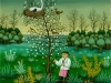 Josip Generalic, 1982, Stork on a tree, oil on glass, 55x45 cm